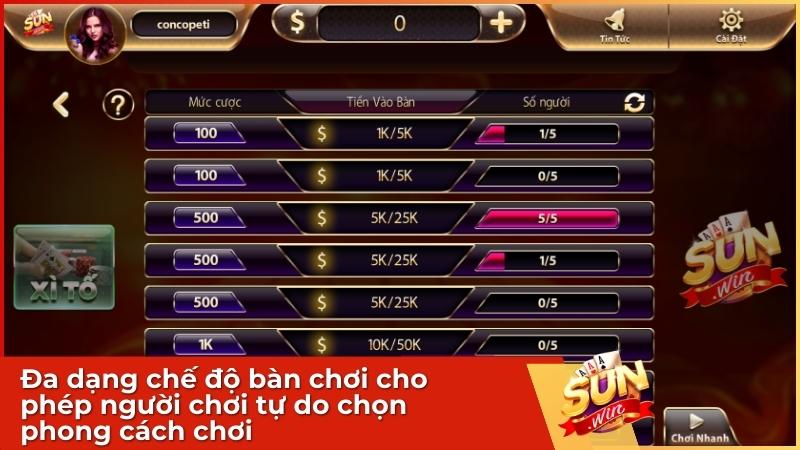 Hướng Dẫn Chơi Game Bài Xì Tố Sunwin - Đấu Trường Bản Lĩnh & Trí Tuệ 1 Game bài Xì Tố tại Sunwin đa dạng chế độ bàn chơi cho phép người chơi tự do chọn phong cách chơi
