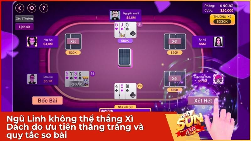 Ngũ Linh không thể thắng Xì Dách do ưu tiên thắng trắng và quy tắc so bài