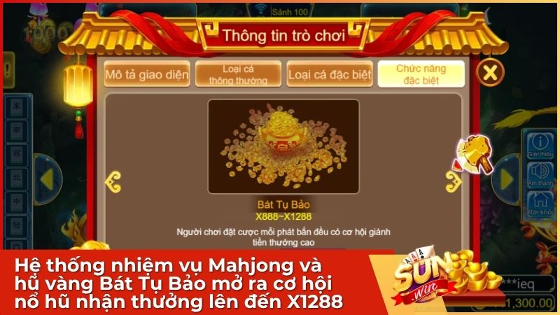 Hướng Dẫn Chơi Tam Tiên Bắn Cá Tại Sun win: Luật Chơi Mới Nhất 2026 3 Chinh phục nhiệm vụ Mahjong và hũ vàng Bát Tụ Bảo tại sun.win để rinh ngay Jackpot X1288 cực đại